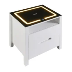 Multifunctional Storage Nightstand With Wireless Charging, Adjustable LED Light, 2 Drawers And 1 Open Shelf - ModernLuxe -HOMCOM Store GUEST 23b8086c 97f1 4fdf 9561 09208afc1b5e