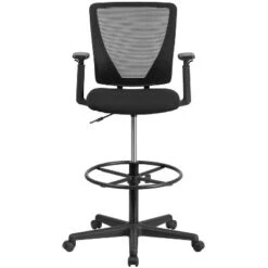 Flash Furniture Ergonomic Mid-Back Mesh Drafting Chair With Black Fabric Seat, Adjustable Foot Ring And Adjustable Arms -HOMCOM Store GUEST 24a9d2b0 9f9f 4cbe 84b6 e8957d81022a