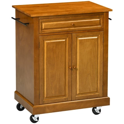 HOMCOM Modern Kitchen Island On Wheels, Rolling Serving Cart With Drawer, Storage Cabinet, And 2 Towel Racks For Dining Room, Brown 5 HOMCOM Modern Kitchen Island On Wheels, Rolling Serving Cart With Drawer, Storage Cabinet, And 2 Towel Racks For Dining Room, Brown - Image 3