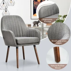 Costway Set Of 2 Accent Chairs Fabric Upholstered Armchairs W/Wooden Legs Beige/Gray -HOMCOM Store GUEST 24e0dff6 aeb8 4404 8643 fe7dbc0e7d03