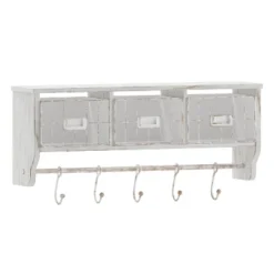 Emma And Oliver Rustic Country Wall Mounted Shelf With 5 Adjustable Sliding Hooks And Three Wire Storage Baskets -HOMCOM Store GUEST 263323ad 84df 45ee ada0 5d1f94161ab5