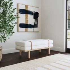 Upholstered Bench With Wood Base Cream Boucle - HomePop -HOMCOM Store GUEST 2809fb96 10d3 4ba0 bd38 9f6ec3ce5c71