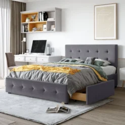 Upholstered Queen Size Platform Bed With Classic Headboard And 4 Drawers-ModernLuxe -HOMCOM Store GUEST 28638d37 7306 4f02 9718 511f21660d49