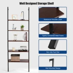 Costway 5-Tier Ladder Shelf Wood Wall Mounted Display Bookshelf Metal Frame Brown & Black/Brown & White/Bronze -HOMCOM Store GUEST 290326aa a970 4196 adef e8e93033b679