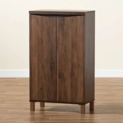 Talon Two-Tone Wood 2 Door Shoe Storage Cabinet Walnut Brown/Dark Gray - Baxton Studio -HOMCOM Store GUEST 298413e6 a056 4219 b049 df3d0b1b6189
