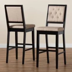 2pc Gideon Fabric Upholstered And Wood Barstool Set Sand/Dark Brown - Baxton Studio -HOMCOM Store GUEST 2b43962f 5b4b 4b5a 8bc6 54627508c4a4