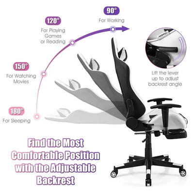 Costway Massage Gaming Chair Reclining Racing Office Computer Chair With Footrest White 8 Costway Massage Gaming Chair Reclining Racing Office Computer Chair With Footrest White - Image 6