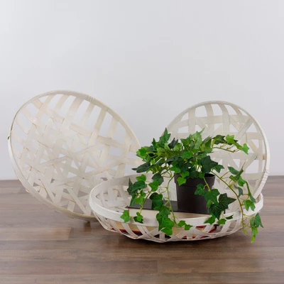 Northlight Set Of 3 Cream White Round Lattice Tobacco Table Top Baskets 3 Northlight Set Of 3 Cream White Round Lattice Tobacco Table Top Baskets