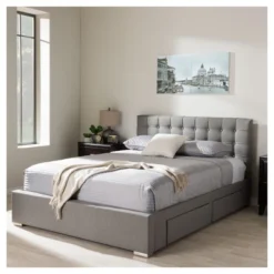 King Rene Modern And Contemporary Fabric 4-Drawer Storage Platform Bed Gray - Baxton Studio -HOMCOM Store GUEST 2ca51e6e 53ef 454e a94b ecad41a08caa