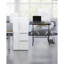 Black Rolling Sitting/Standing Desk With Side Storage - Mind Reader -HOMCOM Store GUEST 2dc8b6fb 29dd 487d 9a0e a51d3f747105