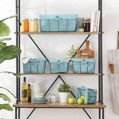 Design Imports Set Of 5 Vintage Gray Wire Liner Baskets Aqua 6 Design Imports Set Of 5 Vintage Gray Wire Liner Baskets Aqua - Image 4