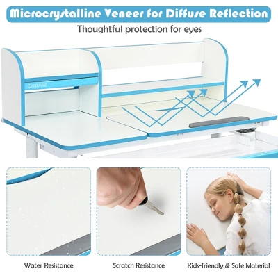 Costway Adjustable Height Kids Study Desk Drafting Table Computer Station PinkBlue 7 Costway Adjustable Height Kids Study Desk Drafting Table Computer Station PinkBlue - Image 5