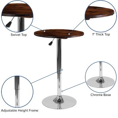 Flash Furniture 23.5'' Round Adjustable Height Rustic Pine Wood Table (Adjustable Range 26.25'' - 35.5'') 4 Flash Furniture 23.5'' Round Adjustable Height Rustic Pine Wood Table (Adjustable Range 26.25'' - 35.5'') - Image 2