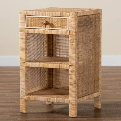 Bella Mahogany Wood And Natural Rattan 1 Drawer Nightstand Natural Brown - Baxton Studio 11 Bella Mahogany Wood And Natural Rattan 1 Drawer Nightstand Natural Brown - Baxton Studio - Image 9