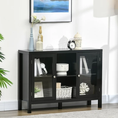 HOMCOM Modern Kitchen Sideboard, Buffet Table With Removable Wine Rack, Tempered Glass Door Cabinet And Adjustable Shelves For Living Room, Kitchen, Entryway, Black 3 HOMCOM Modern Kitchen Sideboard, Buffet Table With Removable Wine Rack, Tempered Glass Door Cabinet And Adjustable Shelves For Living Room, Kitchen, Entryway, Black