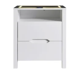 Multifunctional Storage Nightstand With Wireless Charging, Adjustable LED Light, 2 Drawers And 1 Open Shelf - ModernLuxe -HOMCOM Store GUEST 3166c54d 5979 4648 9963 ce1c1bacbe6f