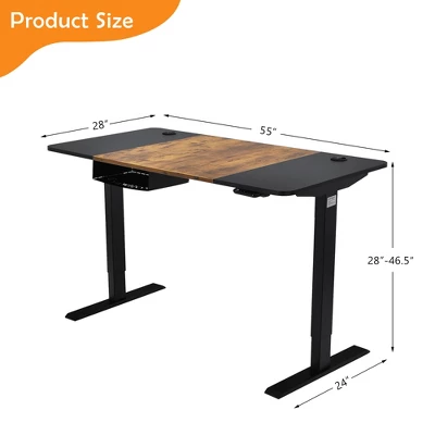 55''x28'' Electric Standing Desk Height Adjustable Sit Stand Desk W/USB Port BrownBlack 5 55''x28'' Electric Standing Desk Height Adjustable Sit Stand Desk W/USB Port BrownBlack - Image 3