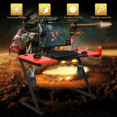 Costway 47 Inch Gaming Desk Z Shape Computer Desk W/ Storage For Cup Headphone Speaker 7 Costway 47 Inch Gaming Desk Z Shape Computer Desk W/ Storage For Cup Headphone Speaker - Image 5