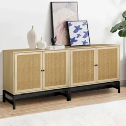 Arina Natural Rattan 2 Door Accent Cabinet With 1 Adjustable Inner Shelf - The Pop Maison