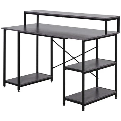 HOMCOM 55 Inch Home Office Computer Desk Study Writing Workstation With Storage Shelves, Elevated Monitor Shelf, CPU Stand 5 HOMCOM 55 Inch Home Office Computer Desk Study Writing Workstation With Storage Shelves, Elevated Monitor Shelf, CPU Stand - Image 3