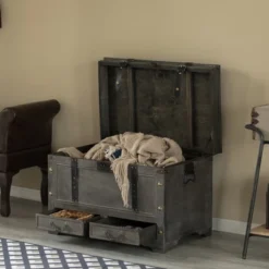 Vintiquewise Large Grey Storage Trunk Chest With Drawer Organizer And Handles For Easy Moving -HOMCOM Store GUEST 34318b44 57e2 45df a6e3 76bb456222d7