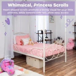 Best Choice Products 4-Post Metal Canopy Twin Bed Frame W/ Heart Scroll Design, 14 Slats, Headboard, Footboard - White -HOMCOM Store GUEST 345cc0e3 da4b 466d 85a5 3f6698aafb40