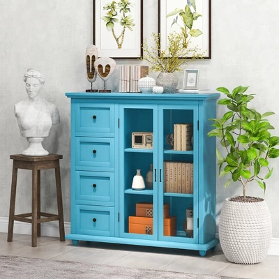 Costway Buffet Sideboard Table Kitchen Storage Cabinet With Drawers & Doors Blue/White/Green 4 Costway Buffet Sideboard Table Kitchen Storage Cabinet With Drawers & Doors Blue/White/Green - Image 2