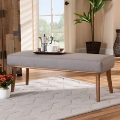 Odessa Mid-Century Modern Fabric Upholstered Wood Dining Bench Walnut/Brown - Baxton Studio -HOMCOM Store GUEST 372e0e67 2952 4624 82d2 5208c9b843d8