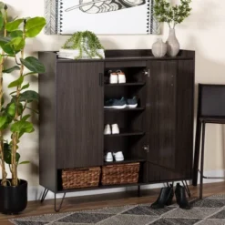 Baldor Wood 3 Door Shoe Cabinet Dark Brown - Baxton Studio 19 Baldor Wood 3 Door Shoe Cabinet Dark Brown - Baxton Studio -HOMCOM Store GUEST 3734f44e 7420 471e bc7f 63ba930c5b40