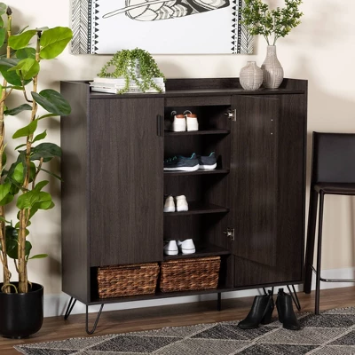Baldor Wood 3 Door Shoe Cabinet Dark Brown - Baxton Studio 10 Baldor Wood 3 Door Shoe Cabinet Dark Brown - Baxton Studio - Image 8