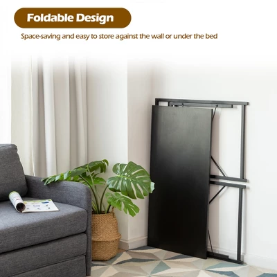 Costway Folding Computer Desk Writing Study Table W/6 Hooks Home Office BlackRustic BrowBrown Natural 8 Costway Folding Computer Desk Writing Study Table W/6 Hooks Home Office BlackRustic BrowBrown Natural - Image 6