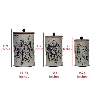 Set Of 3 Cream And Gray Floral Metal Decorative Storage Canisters - Foreside Home & Garden 4 Set Of 3 Cream And Gray Floral Metal Decorative Storage Canisters - Foreside Home & Garden - Image 2