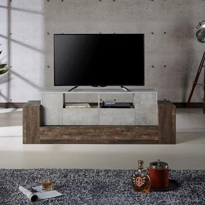 Lums TV Stand For TVs Up To 80" Cement/Reclaimed Oak - MiBasics 3 Lums TV Stand For TVs Up To 80" Cement/Reclaimed Oak - MiBasics