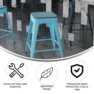 Flash Furniture Cierra Set Of 4 Commercial Grade 24" High Backless Metal Indoor Counter Height Stools With All-Weather Poly Resin Seats 8 Flash Furniture Cierra Set Of 4 Commercial Grade 24" High Backless Metal Indoor Counter Height Stools With All-Weather Poly Resin Seats - Image 6