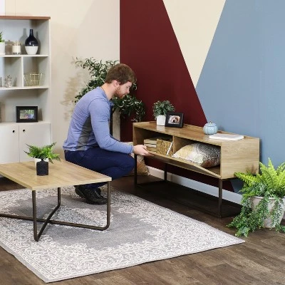 Sunnydaze Decor Sunnydaze Indoor Industrial-Style Sideboard Buffet Table - MDP With Powder-Coated Steel Frame - Brown 12 Sunnydaze Decor Sunnydaze Indoor Industrial-Style Sideboard Buffet Table - MDP With Powder-Coated Steel Frame - Brown - Image 10