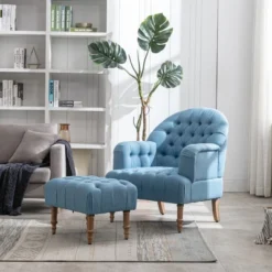 Mid Century Button-Tufted Upholstered Accent Chair Set With Linen Fabric And Ottoman-ModernLuxe -HOMCOM Store GUEST 3db4b380 85cb 49ff 8ace 5ada3a3ee597