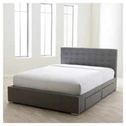 King Rene Modern And Contemporary Fabric 4-Drawer Storage Platform Bed Gray - Baxton Studio -HOMCOM Store GUEST 3dc90af4 c474 4ffd b1dd 9d1a6dc0abc5