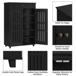 Yaheetech Adjustable 5-Tier Shoe Storage Cabinet With Louvered Door, Black -HOMCOM Store GUEST 3de2028d 1247 418d 84a5 28d732c1875c