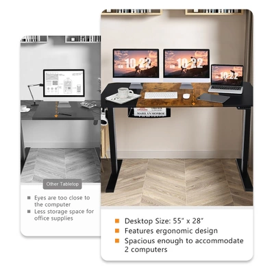 55''x28'' Electric Standing Desk Height Adjustable Sit Stand Desk W/USB Port BrownBlack 8 55''x28'' Electric Standing Desk Height Adjustable Sit Stand Desk W/USB Port BrownBlack - Image 6