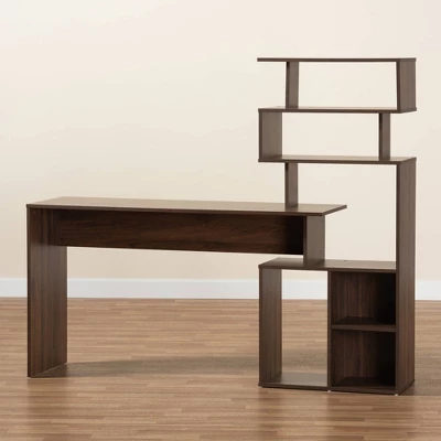 Foster Wood Storage Desk With Shelves Walnut/Brown - Baxton Studio 7 Foster Wood Storage Desk With Shelves Walnut/Brown - Baxton Studio - Image 5
