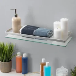 19.75" Floating Glass Bathroom Wall Shelf Chrome - Danya B.
