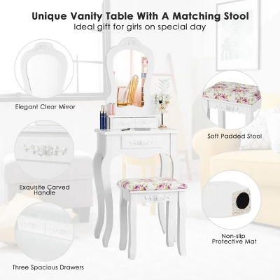 Tangkula Vanity Mirror Makeup Dressing Table Set W/ Stool Drawer Wood Desk 10 Tangkula Vanity Mirror Makeup Dressing Table Set W/ Stool Drawer Wood Desk - Image 8