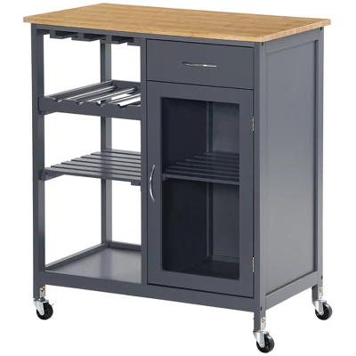 HOMCOM Utility Kitchen Cart, Rolling Kitchen Island Storage Trolley With Rack, Shelves, Drawer And Cabinet, Gray 5 HOMCOM Utility Kitchen Cart, Rolling Kitchen Island Storage Trolley With Rack, Shelves, Drawer And Cabinet, Gray - Image 3
