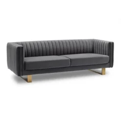 86" Delilah Velvet Sofa With Matte Gold Legs Dark Gray - Armen Living