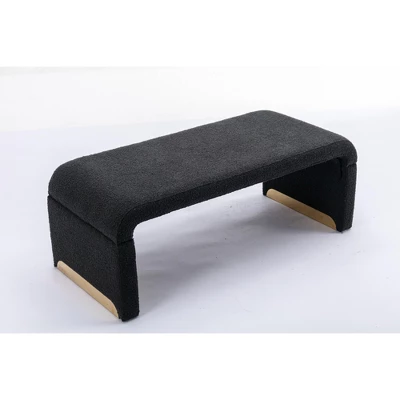 Lily 43.31" Faux Shearling Fabric Look Upholstered Waterfall Bench With Gold Metal Legs-Maison Boucle 6 Lily 43.31" Faux Shearling Fabric Look Upholstered Waterfall Bench With Gold Metal Legs-Maison Boucle - Image 4