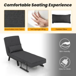 Costway Folding 6 Position Armchair Lounge Couch Convertible Sleeper Bed W/ Pillow Gray -HOMCOM Store GUEST 411d15f0 3904 4a74 b6f2 4b246c281ca7