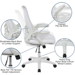 Emma And Oliver High Back White Mesh Ergonomic Office Chair With White Frame And Flip-up Arms -HOMCOM Store GUEST 4150c8fb 9b0a 4415 830d 1fd4b64f2f71