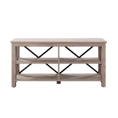 50" Open Back TV Stand In Gray Oak Wood With Metal Black Accents - Henn&Hart 4 50" Open Back TV Stand In Gray Oak Wood With Metal Black Accents - Henn&Hart - Image 2
