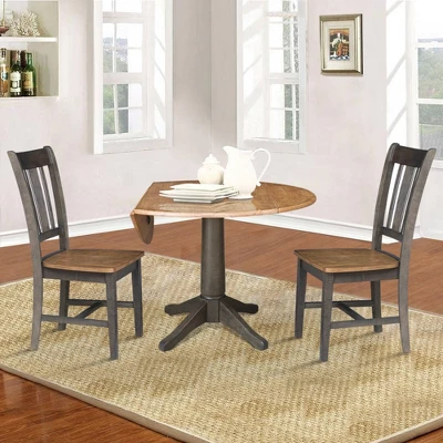 42" Round Dual Drop Leaf Dining Table With 2 Splat Back Chairs Hickory/Washed Coal - International Concepts 5 42" Round Dual Drop Leaf Dining Table With 2 Splat Back Chairs Hickory/Washed Coal - International Concepts - Image 3