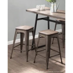 Set Of 2 Oregon Industrial Stackable Counter Height Barstool With Frame Antique Wood - Lumisource -HOMCOM Store GUEST 4474219c c521 4588 9bbd d5ecf9859dc6